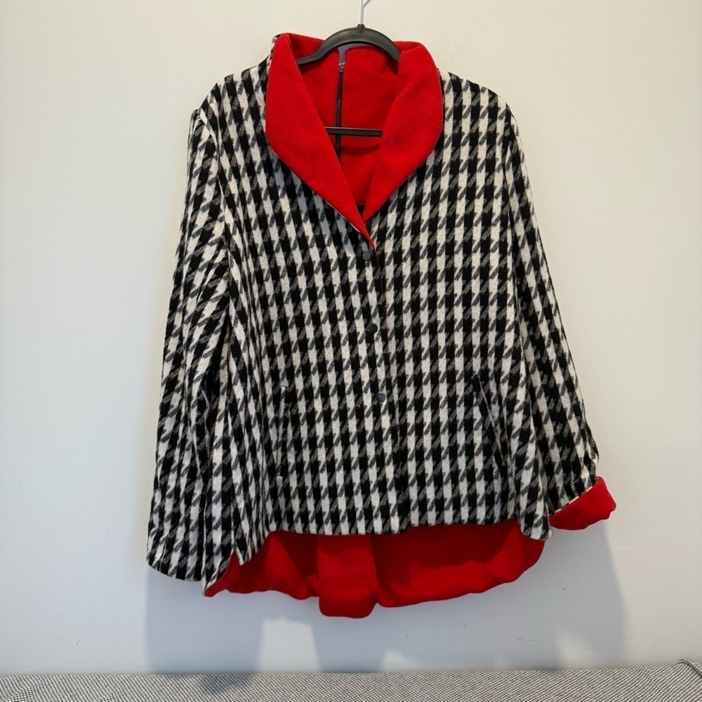Luii Black & White Houndstooth Jacket with Red Trim